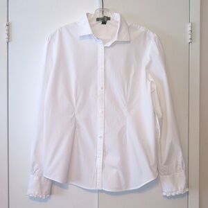Lauren Fitted White Blouse - Ruffle Trim